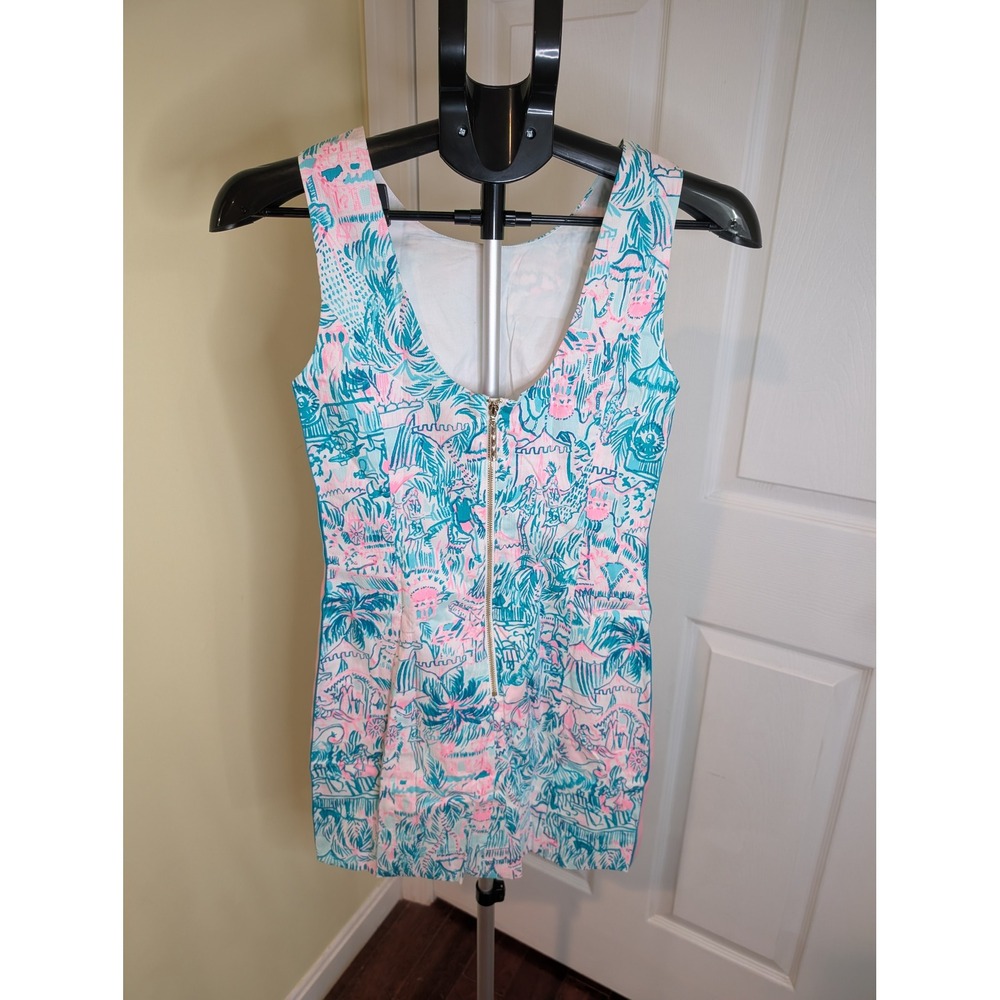 Lilly Pulitzer Mila Shift Dress Agate Green Camelflage Bamboo Zip - Size 00 - Picture 2 of 6
